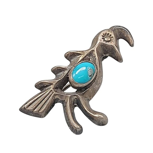 Felix Joe Sterling Silver Kokopelli Brooch Turquoise Stone Native American Pin - Picture 1 of 10